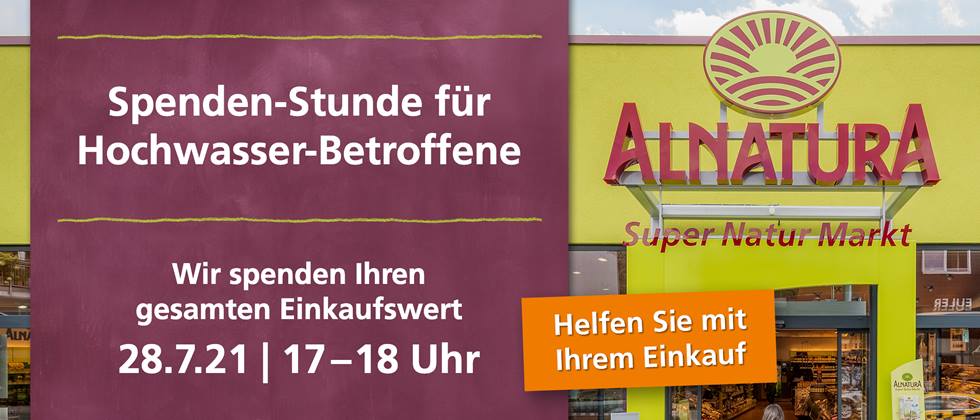 Kampagnengestaltung zur Alnatura Spenden-Stunde für Hochwasser-Betroffene