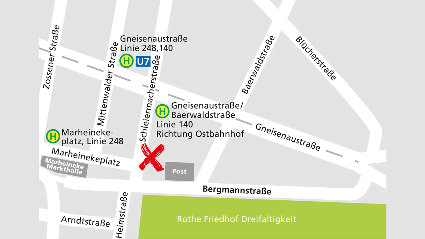 Lageplan des Alnatura Super Natur Marktes in Berlin Kreuzberg