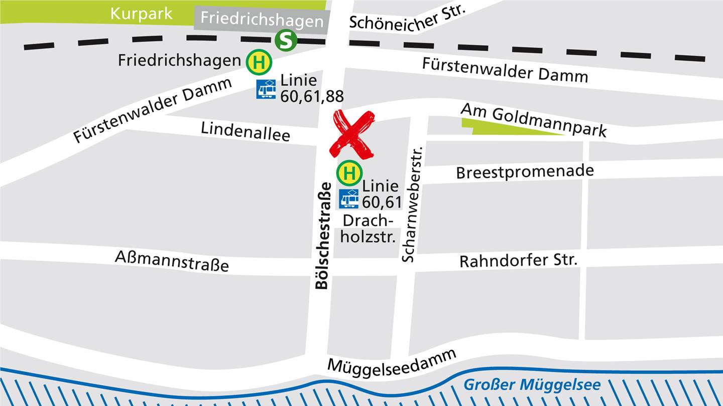 Lageplan des Alnatura Super Natur Marktes in Berlin Friedrichshagen