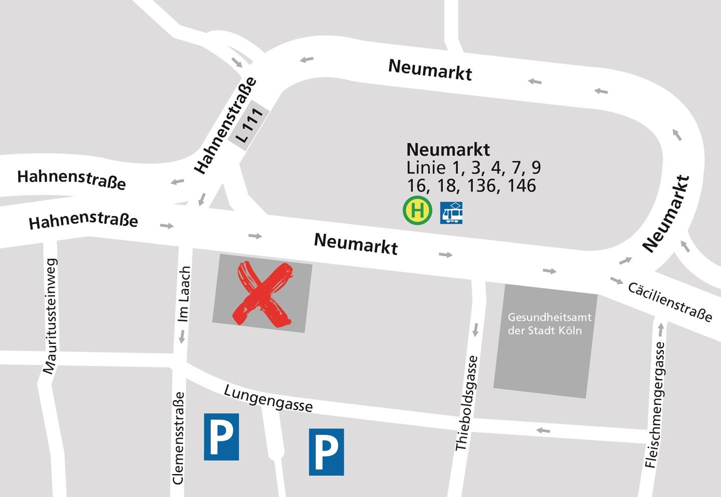 Anfahrtsplan zum Alnatura Köln am Neumarkt