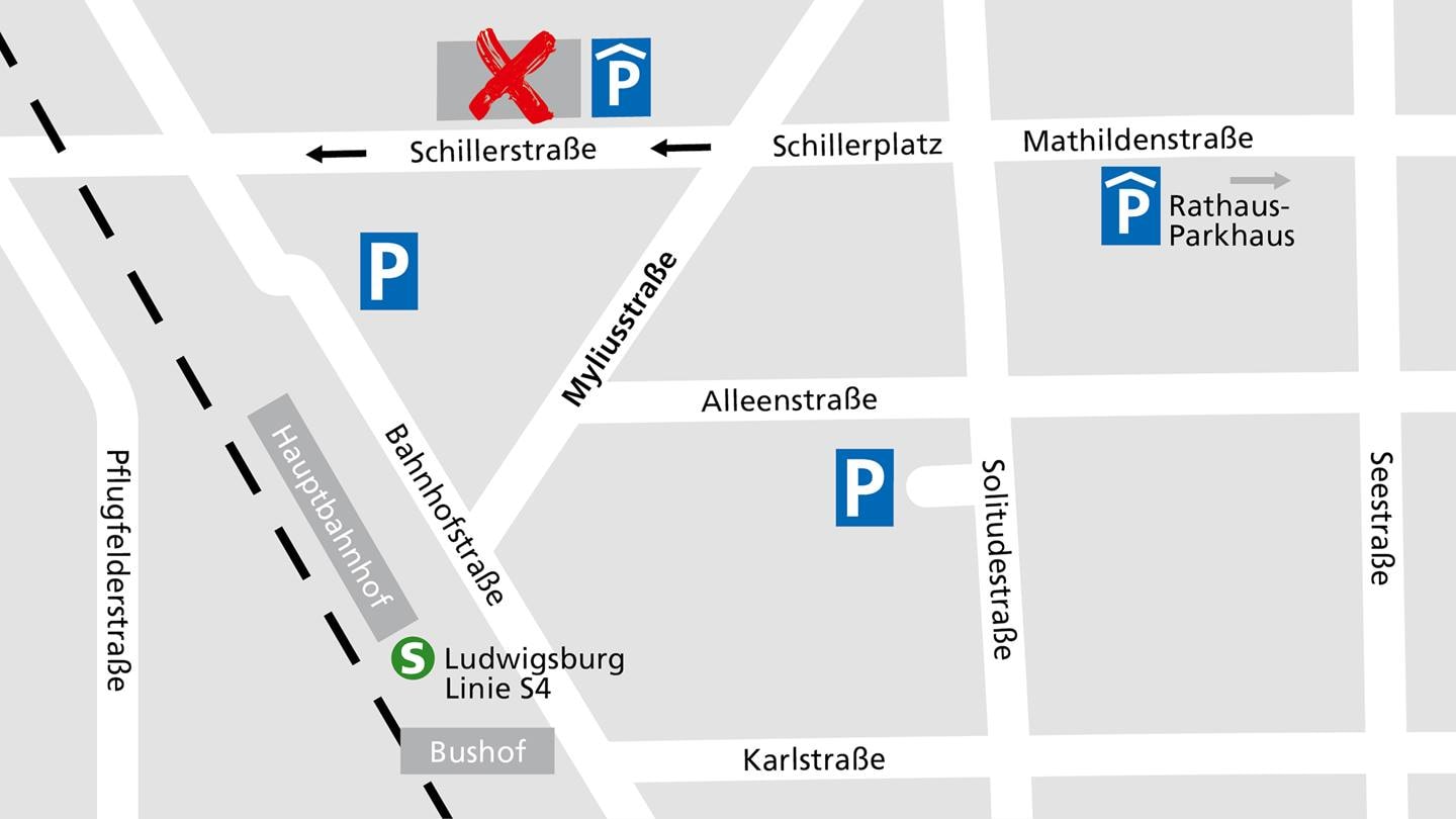 Lageplan des Alnatura Super Natur Marktes in Ludwigsburg in der Schillerstraße 2