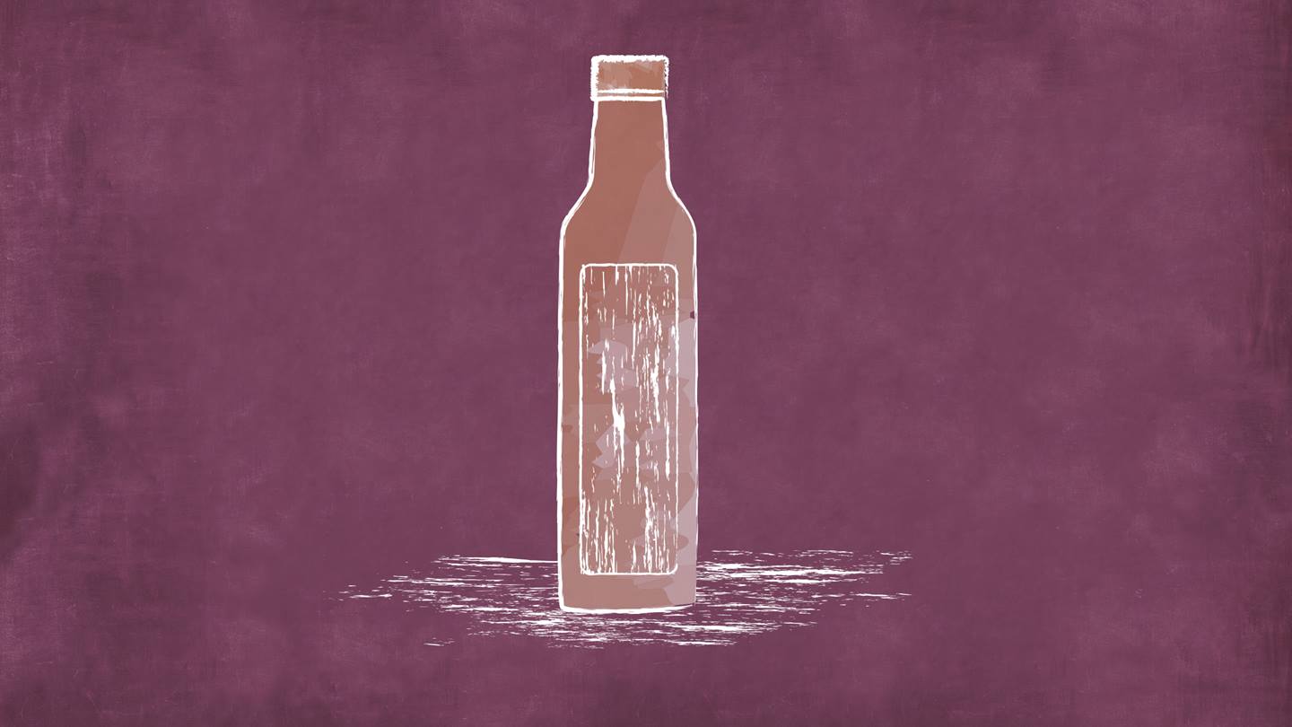 hohe Glasflasche, gezeichnet