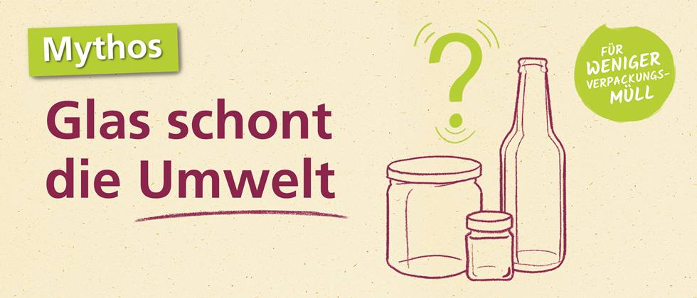 Illustration zum Verpackungsmythos "Glas schont die Umwelt"