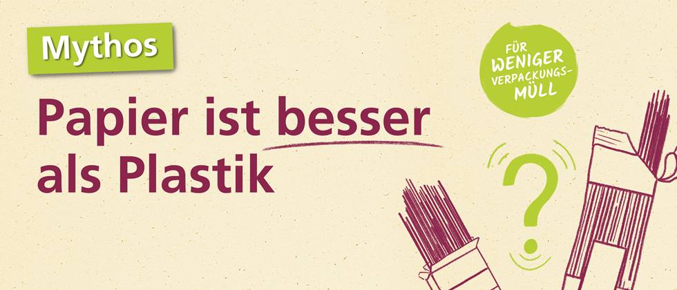 Illustration zum Verpackungsmythos "Papier ist besser als Plastik"