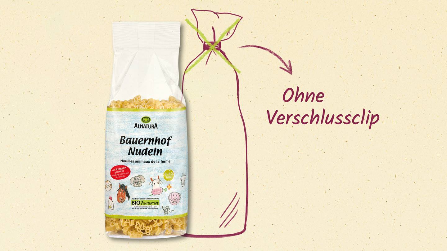 Ohne Verschlussclip – Optimierte Verpackung von Alnatura Produkten