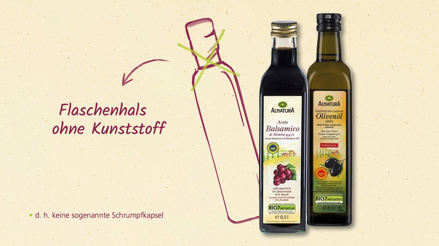 Ohne Kunststoffhals – Optimierte Verpackung von Alnatura Produkten