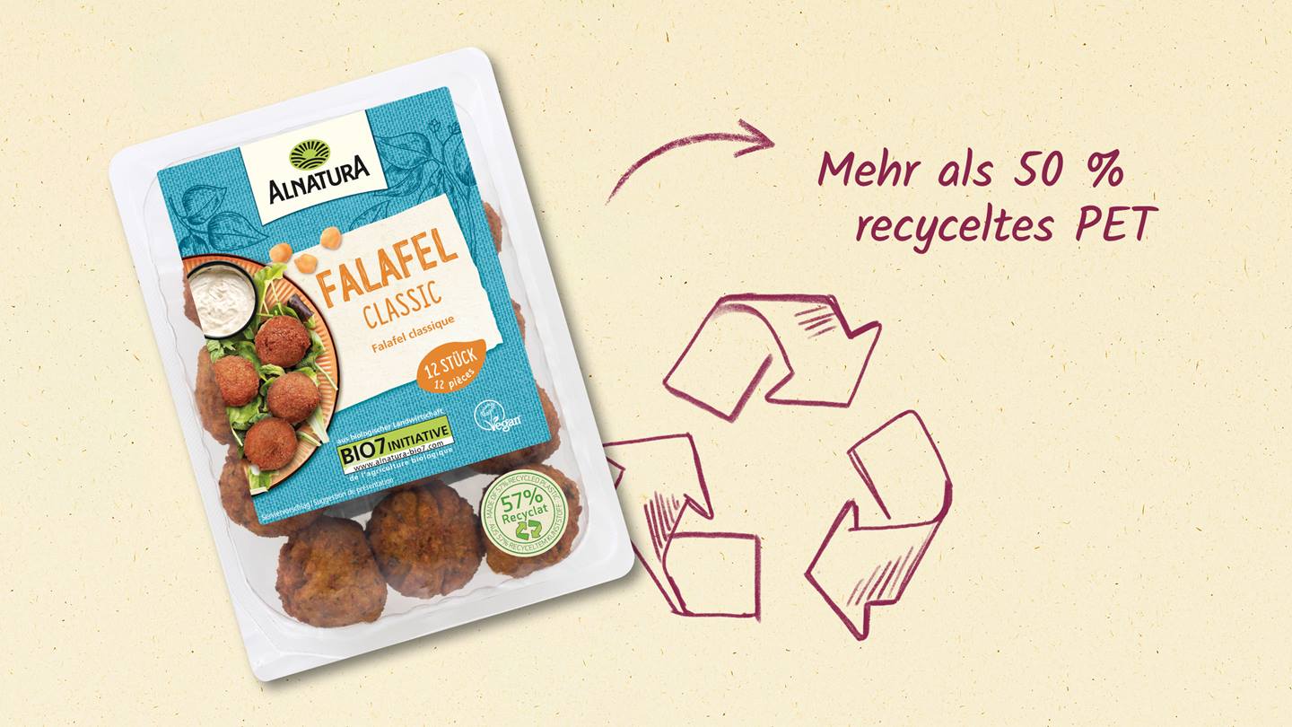 Verpackung mit recyceeltem PET – Optimierte Verpackung von Alnatura Produkten