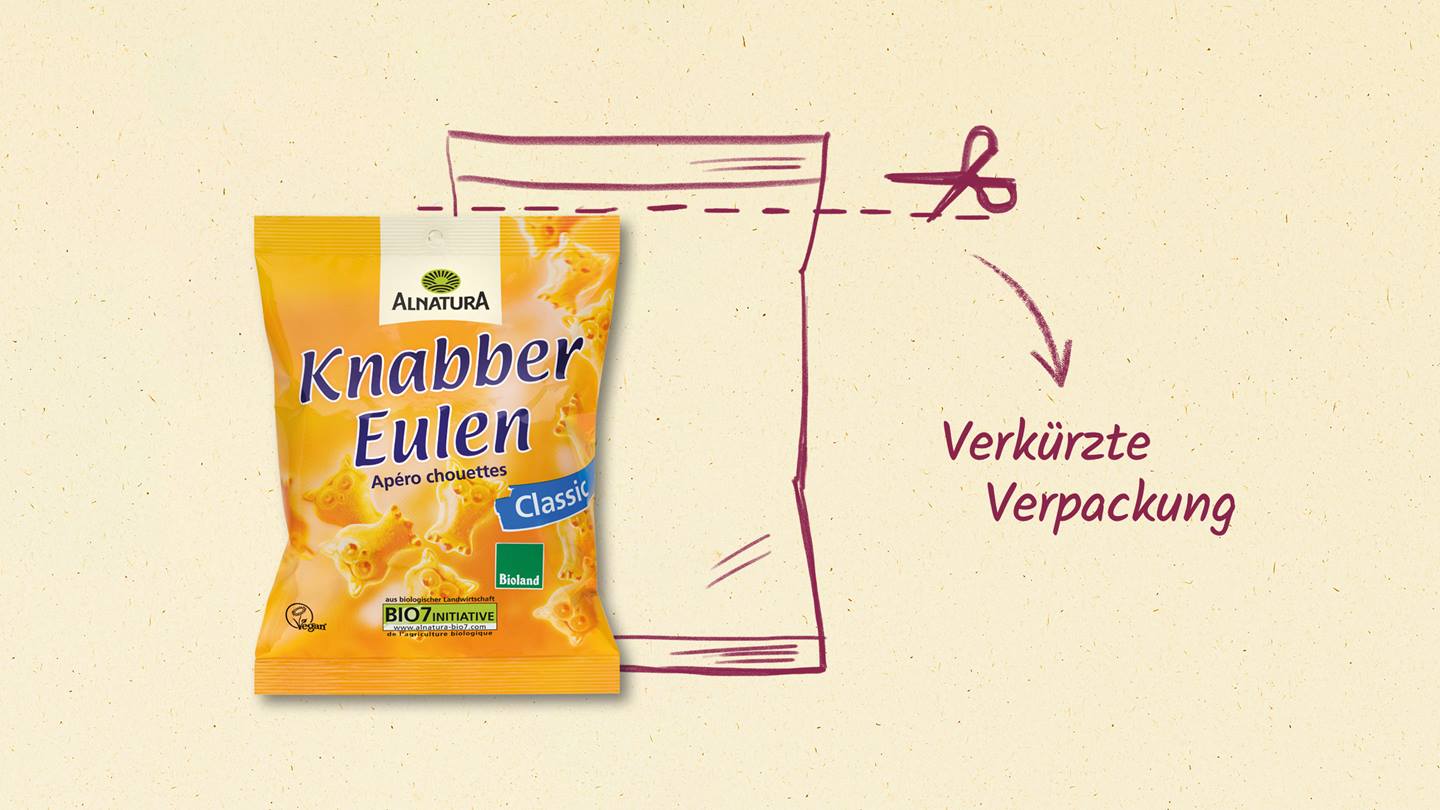 Kürzere Verpackung mit weniger Folie – Optimierte Verpackung von Alnatura Produkten