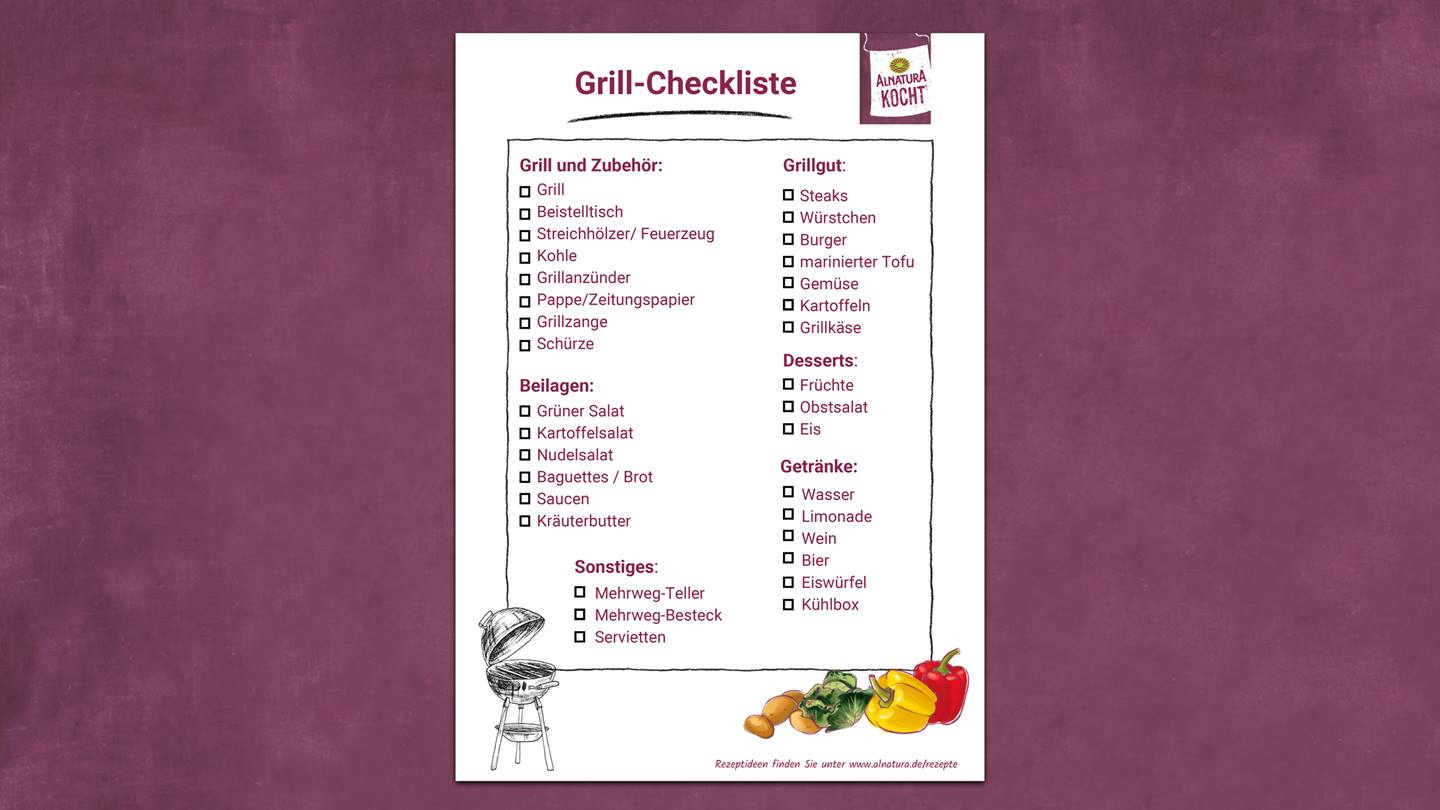 Alnatura Checkliste für den Grill-Abend oder die Grill-Party