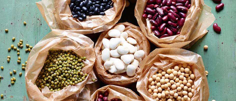 verschiedene Hülsenfrüchte: Linsen, Bohnen, Erbsen, Kichererbsen