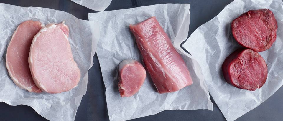 Rindfleisch, ganzes Hähnchen, Schweinefilet