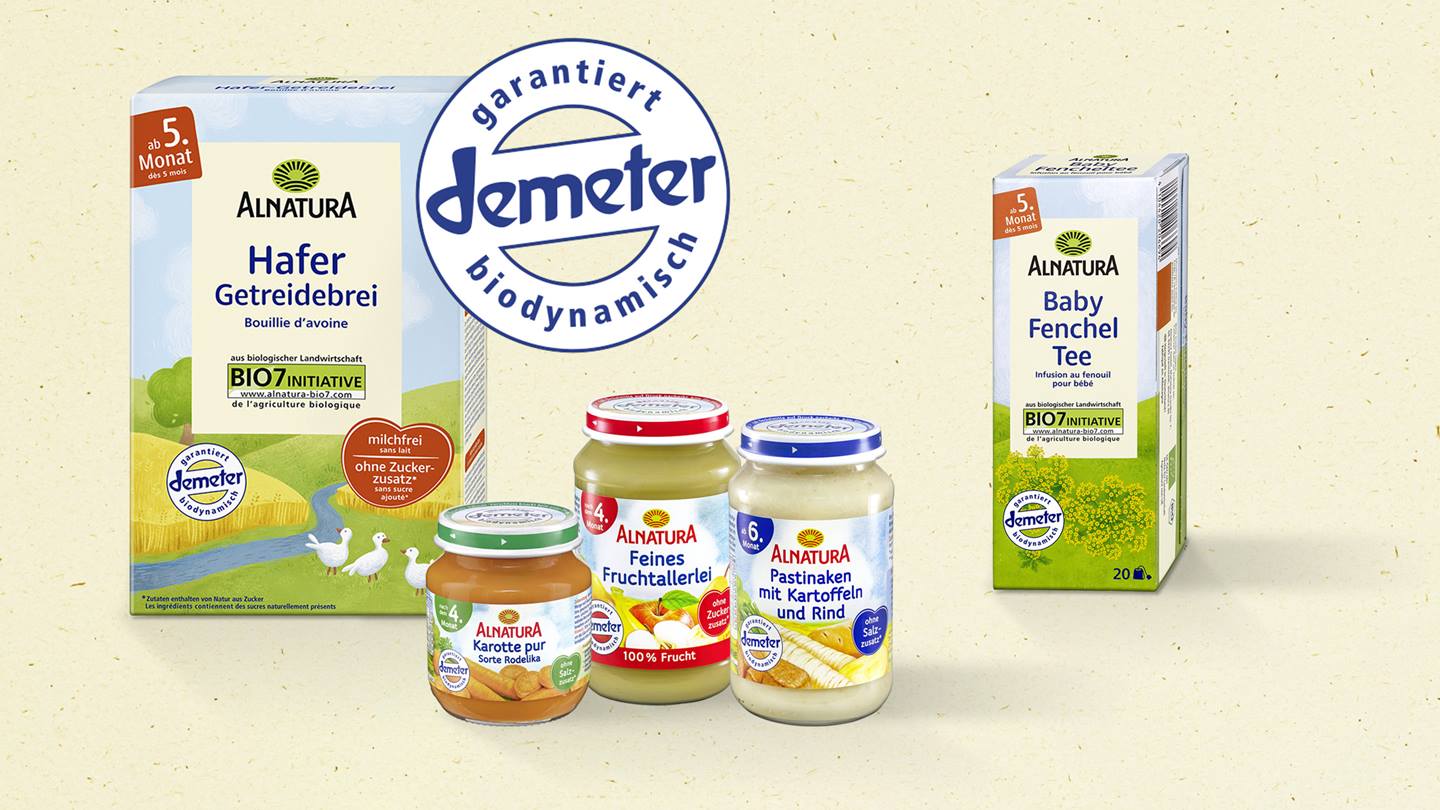 Viele Alnatura Baby-Produkte gibt es aus biodynamischem Landbau (Demeter)