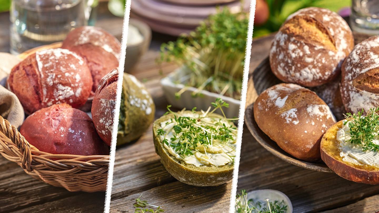 Alnatura Brötchen mit Rote-Bete-Saft, Karottensaft und Spinat