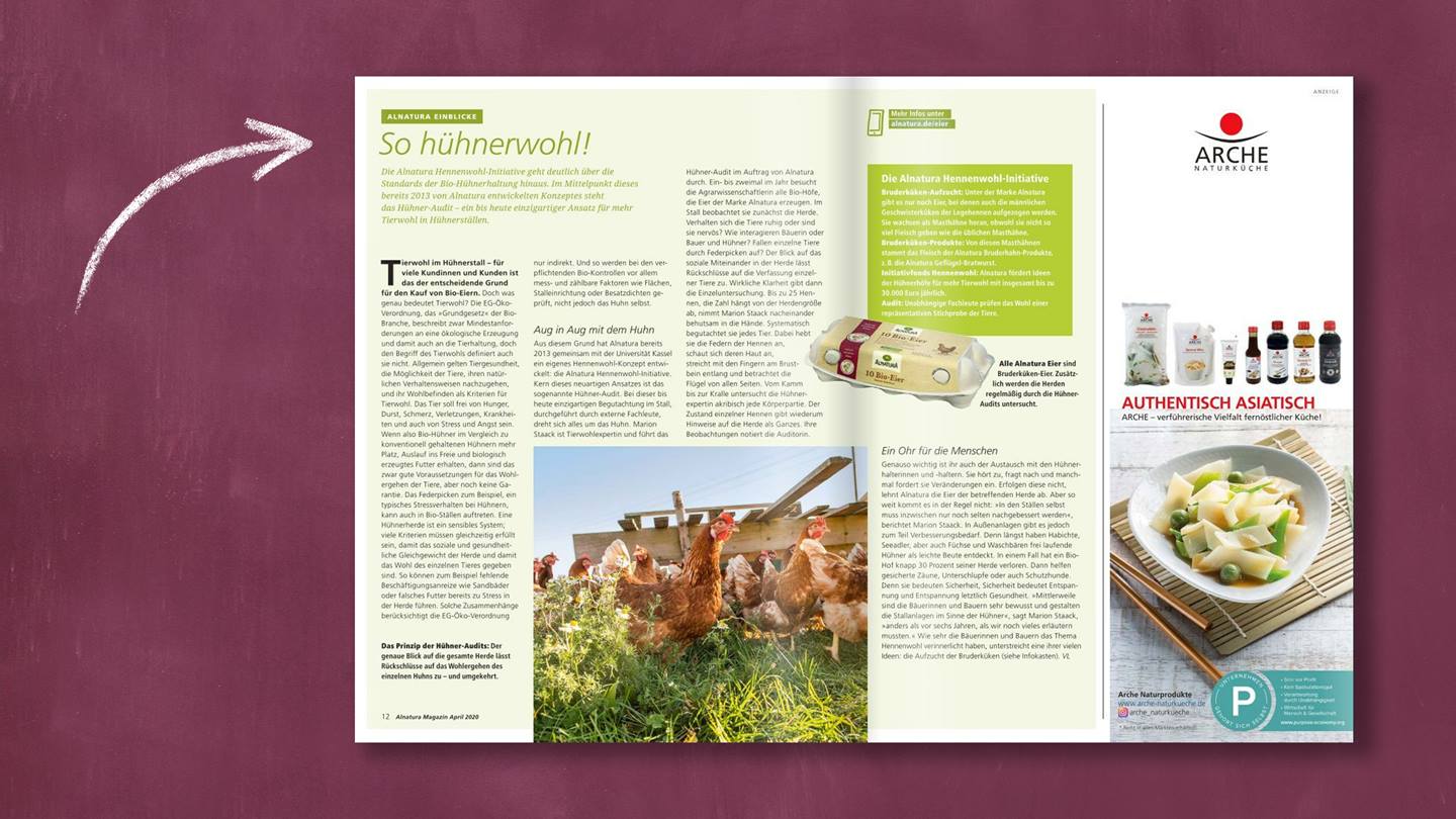 Alnatura Magazin-Beitrag zum Thema Hennenwohl-Initiative