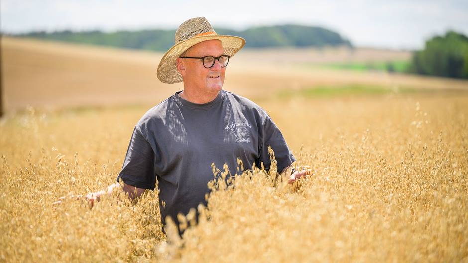 Landwirt Hoffmann in seinem Bio-Haferfeld