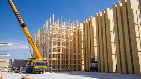 Alnatura Verteilzentrum Lorsch Bauphase Aufstellung der Holzregale