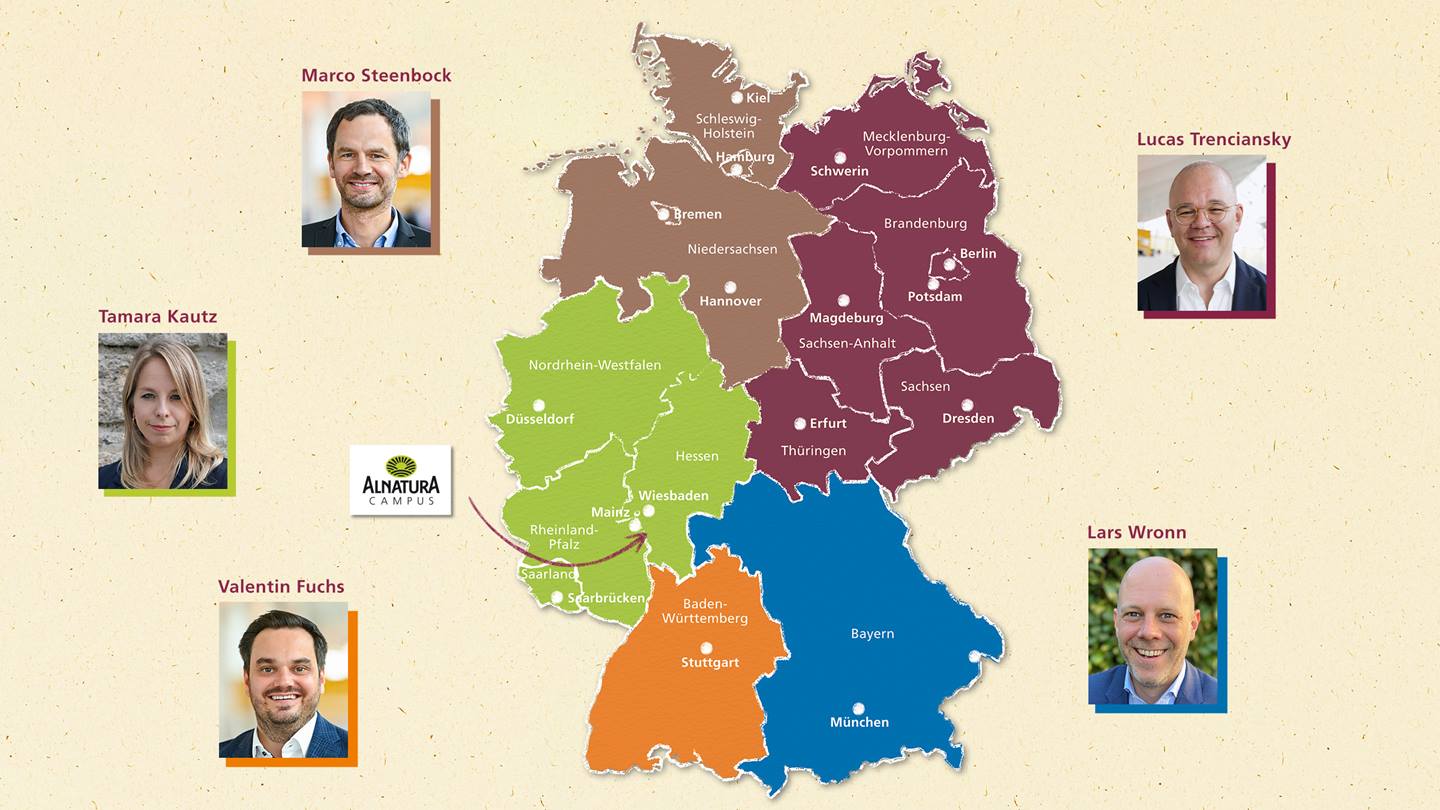 Deutschlandkarte der Alnatura Gebietsverantwortlichen für Expansion
