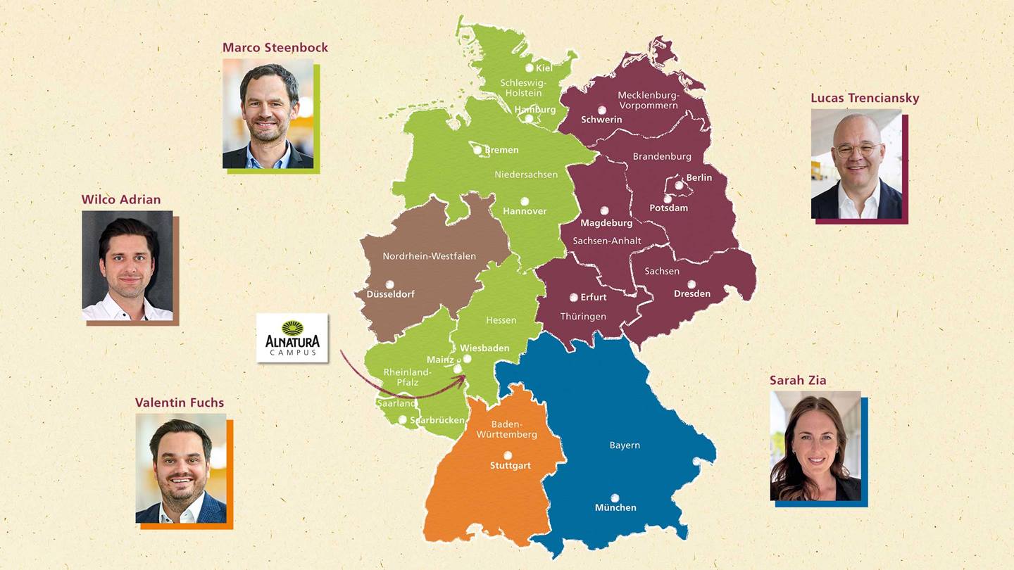 Deutschlandkarte der Alnatura Gebietsverantwortlichen für Expansion