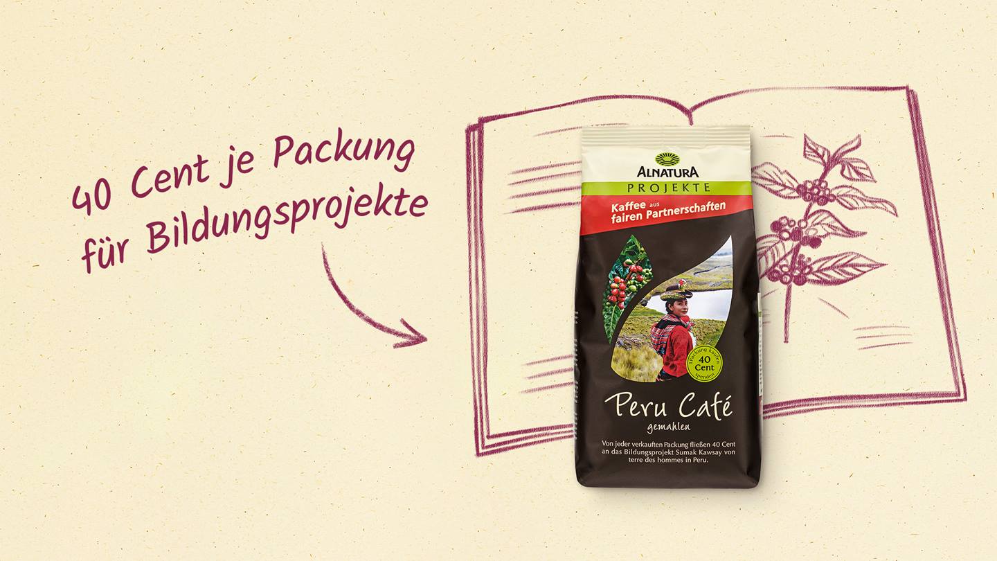 Alnatura Peru Kaffee vor Buchillustration