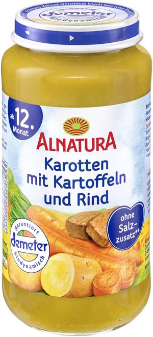 Karotten mit Kartoffeln und Rind