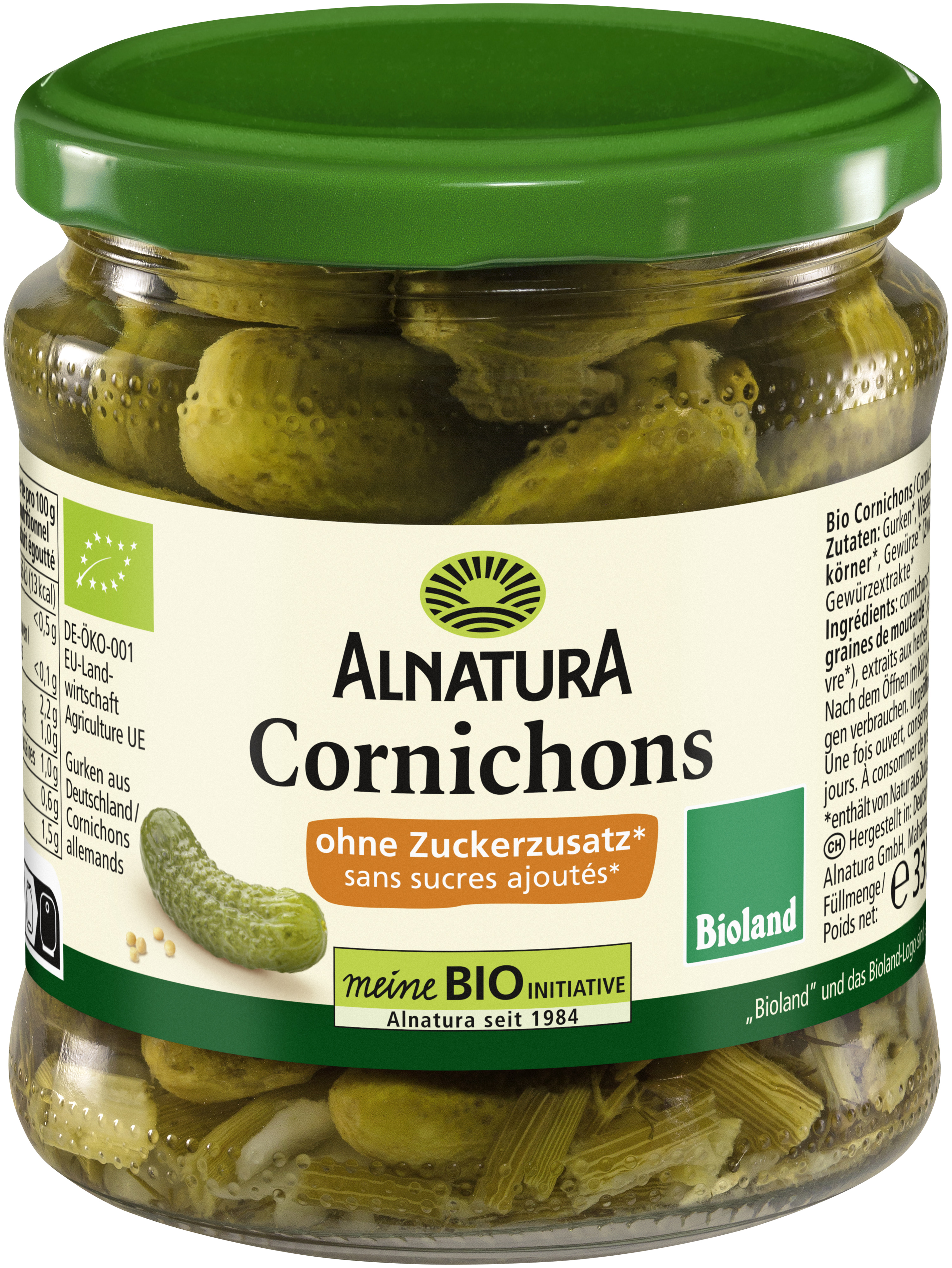 Cornichons ohne Zuckerzusatz (330 g) in Bio-Qualität von Alnatura
