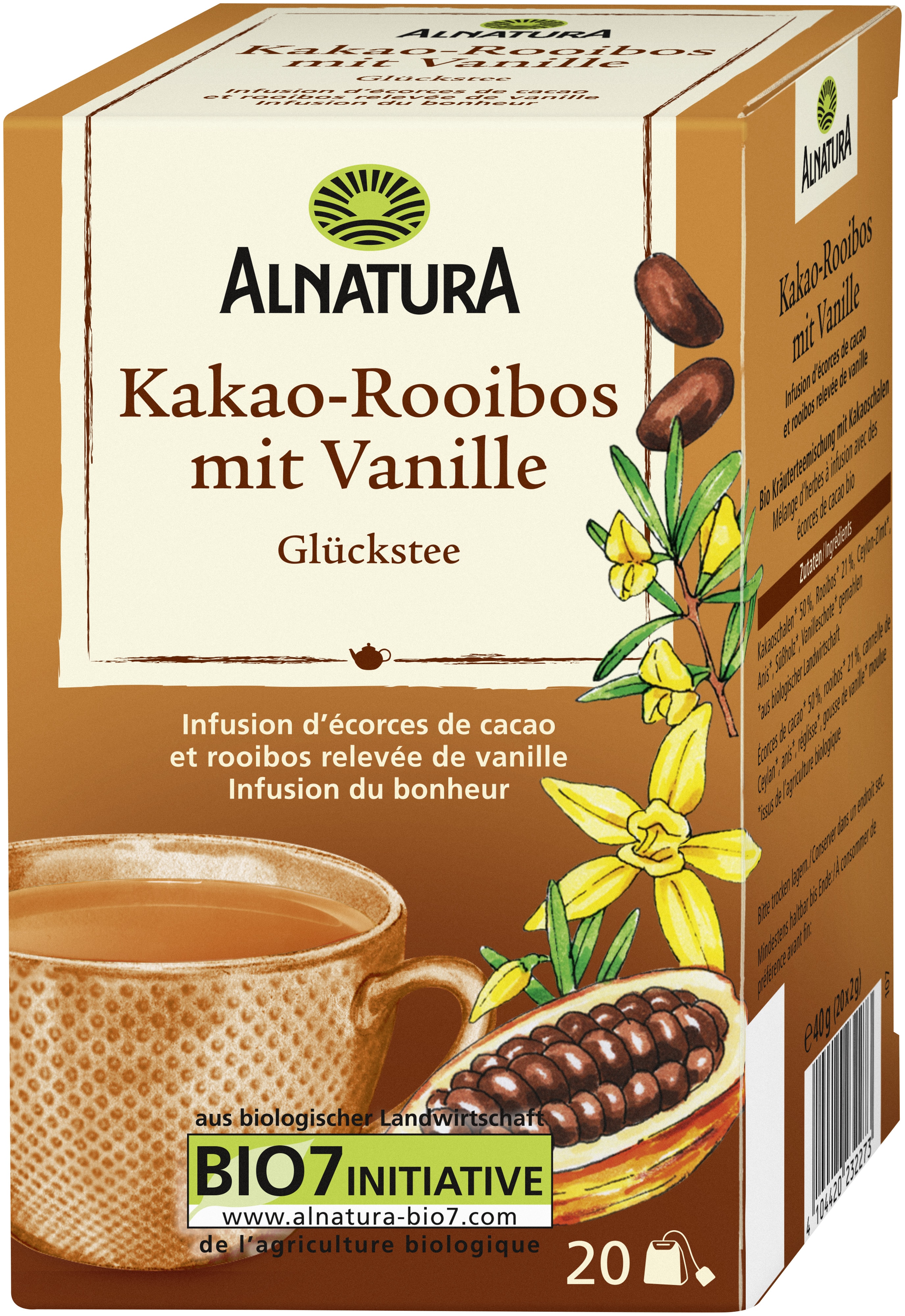 Kakao-Rooibos mit Vanille, 20 Beutel (40 g) in Bio-Qualität von Alnatura