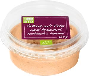 Creme mit Feta und Manouri, Sorte Knoblauch-Peperoni