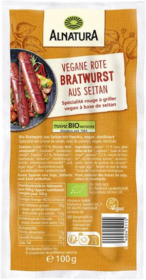 Vegane rote Bratwurst aus Seitan (ungekühlt)