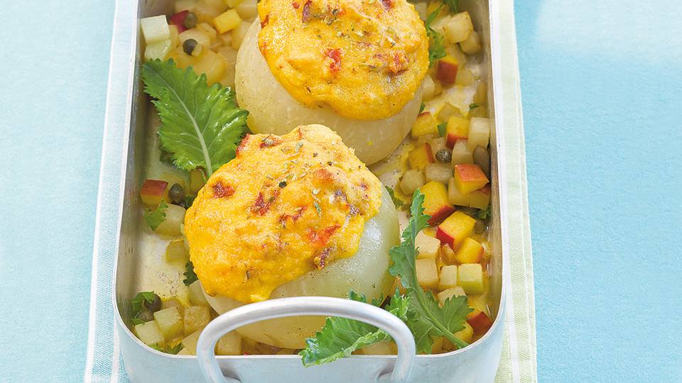 Geschmorter Kohlrabi mit Apfel und Polentasoufflé