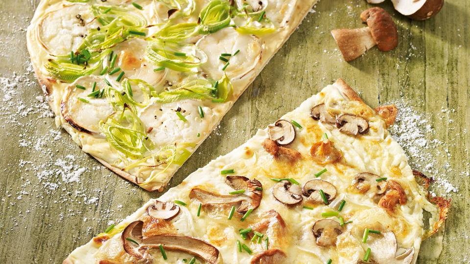 Flammkuchen mit Lauch und Ziegenkäse