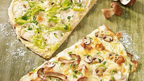 Flammkuchen mit Lauch und Ziegenkäse