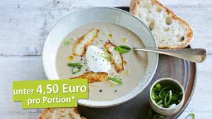 Maronen-Cremesuppe mit Ziegenkäse und Birne