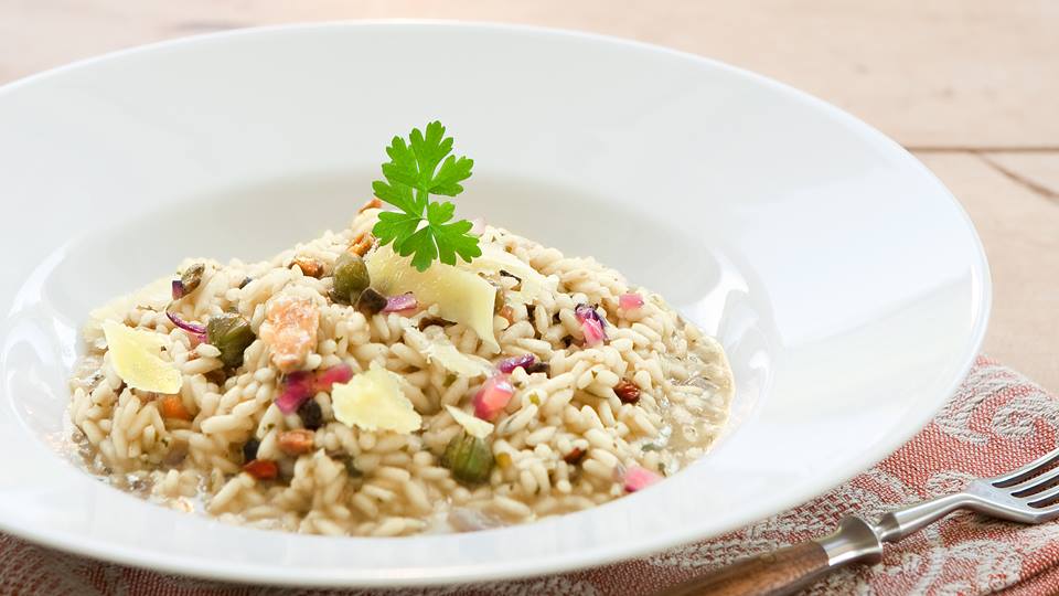 Pilzrisotto mit Rotweinschalotten