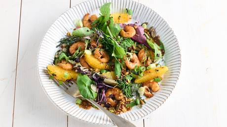 Orangen-Garnelen-Salat mit Kresse