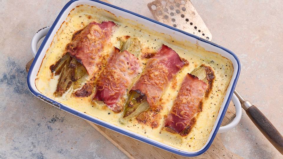 Überbackener Chicorée mit Schinken