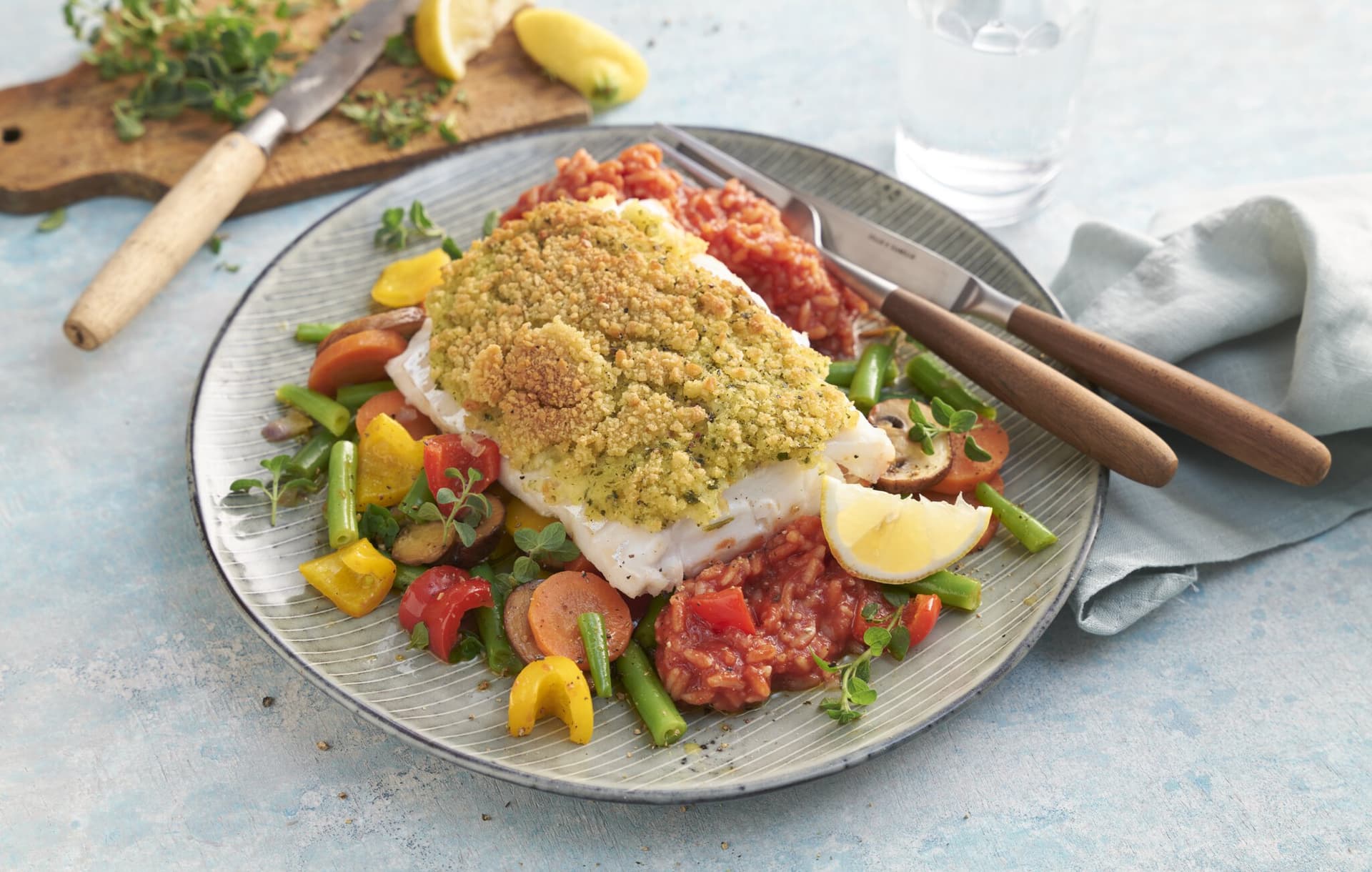 Schlemmerfilet mit Tomatenreis und Gemüse