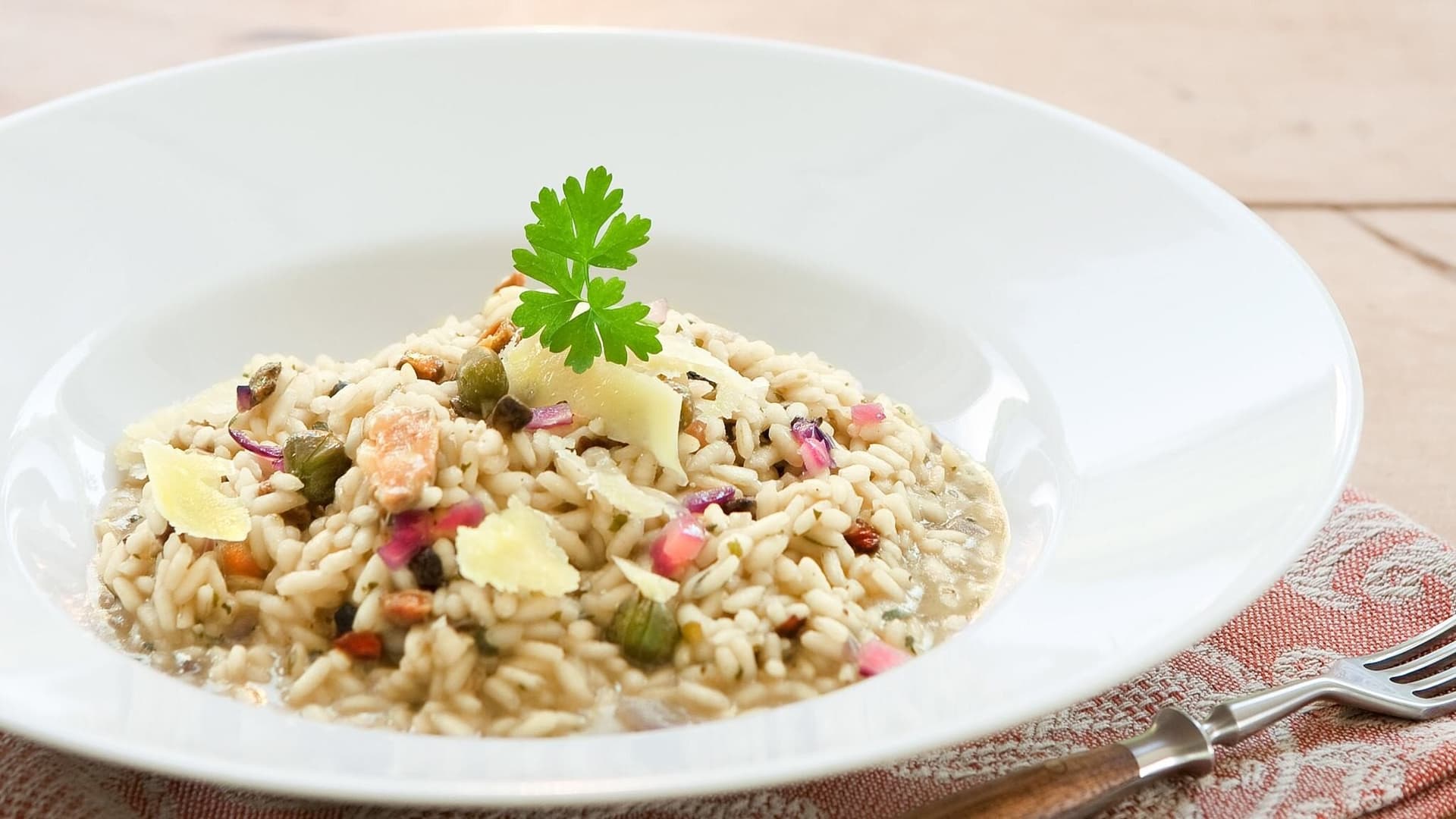Pilzrisotto mit Rotweinschalotten