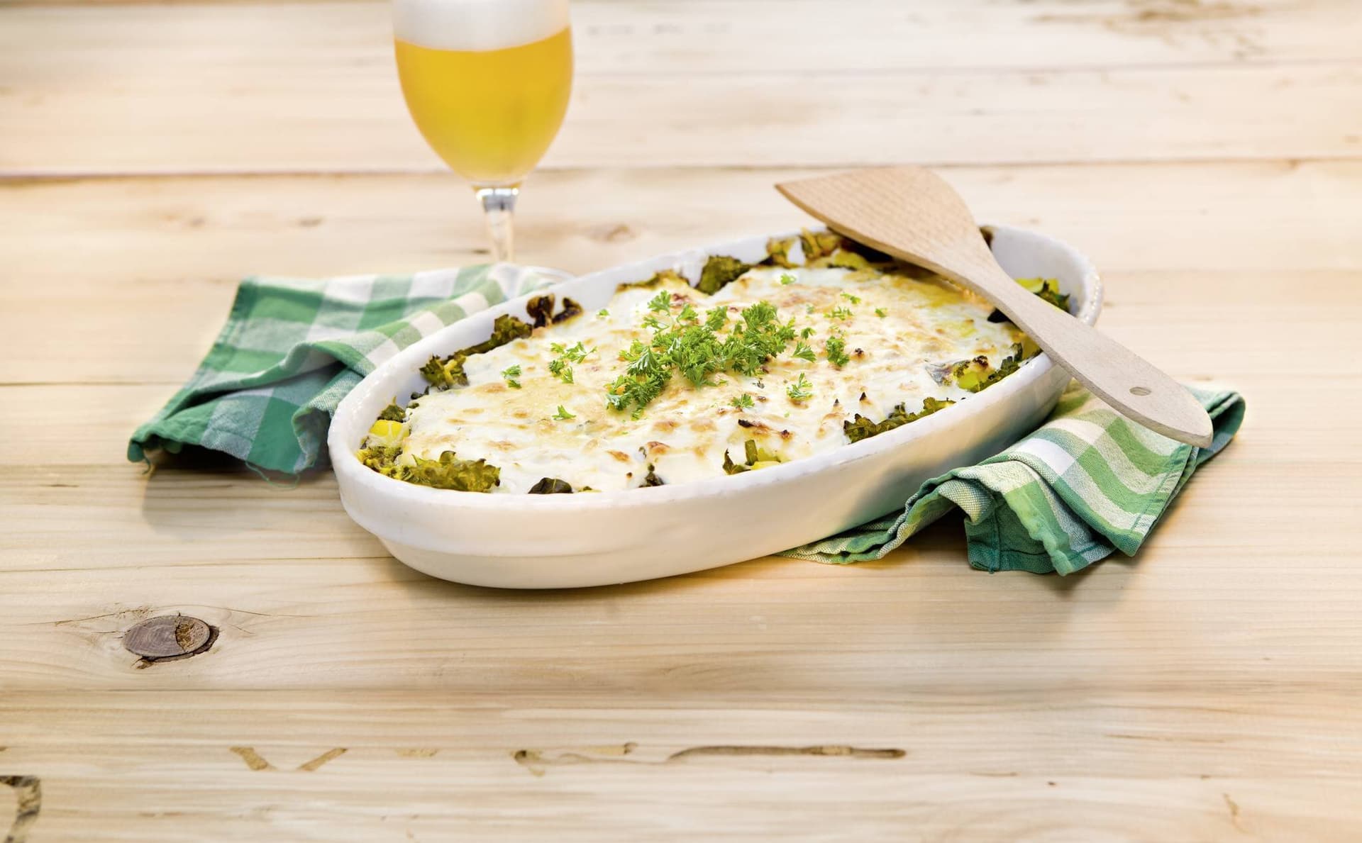 Grünkohlauflauf mit karamellisierten Zwiebeln