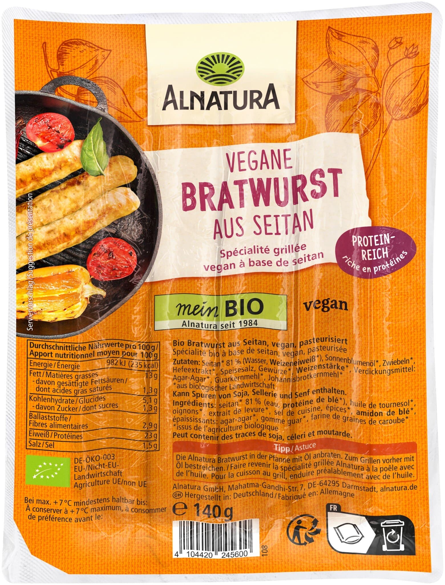 Alnatura Vegane Bratwurst aus Seitan (gekühlt)