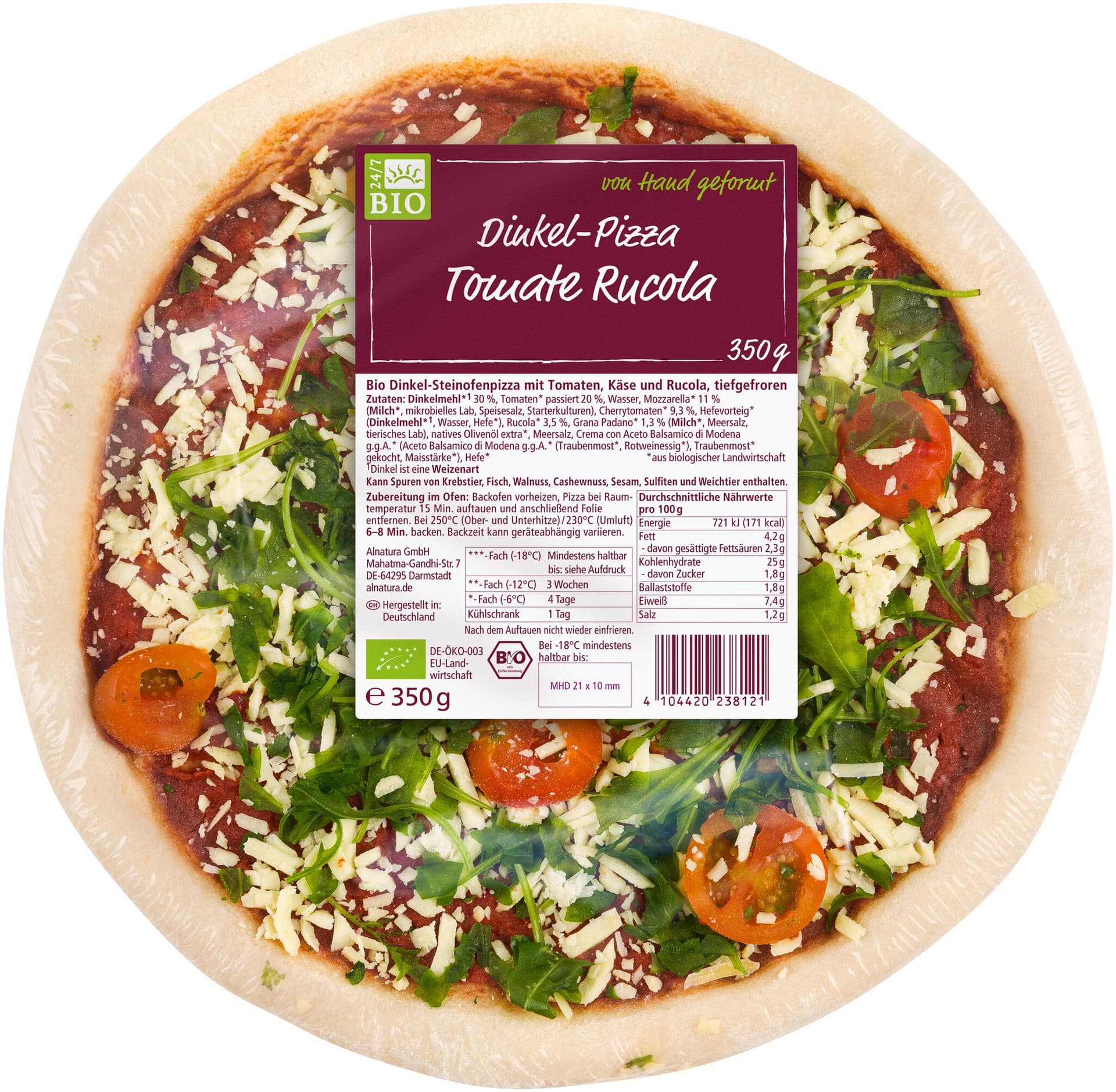 24/7 BIO Dinkel-Pizza Tomate Rucola (TK)