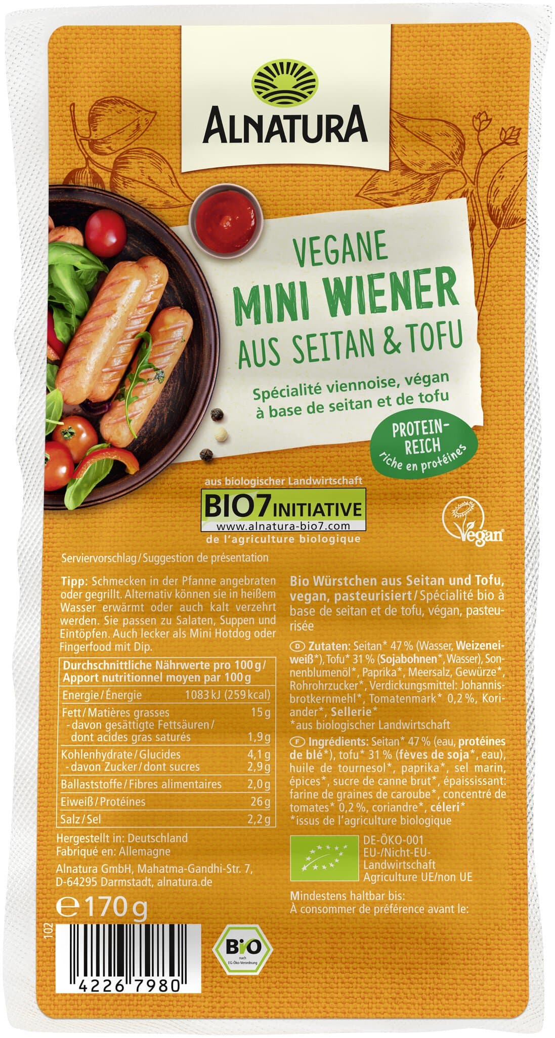 Alnatura Vegane Mini-Wiener aus Seitan und Tofu (ungekühlt)