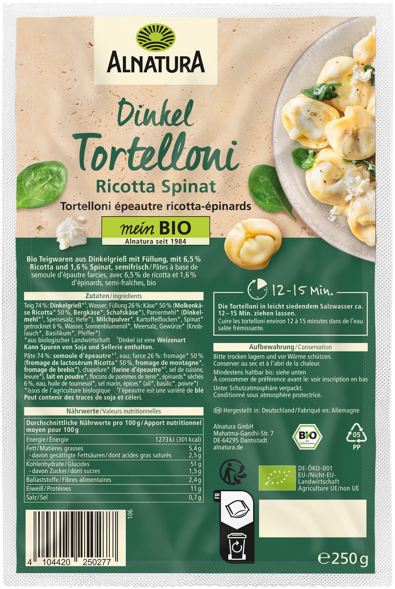 Alnatura Dinkel-Tortelloni Ricotta Spinat
