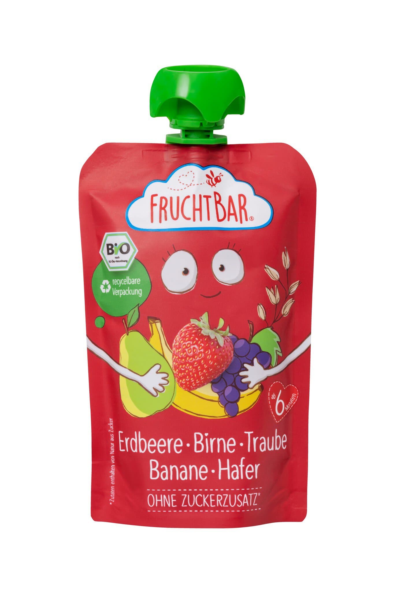 FRUCHTBAR Fruchtpüree Erdbeere Birne Hafer
