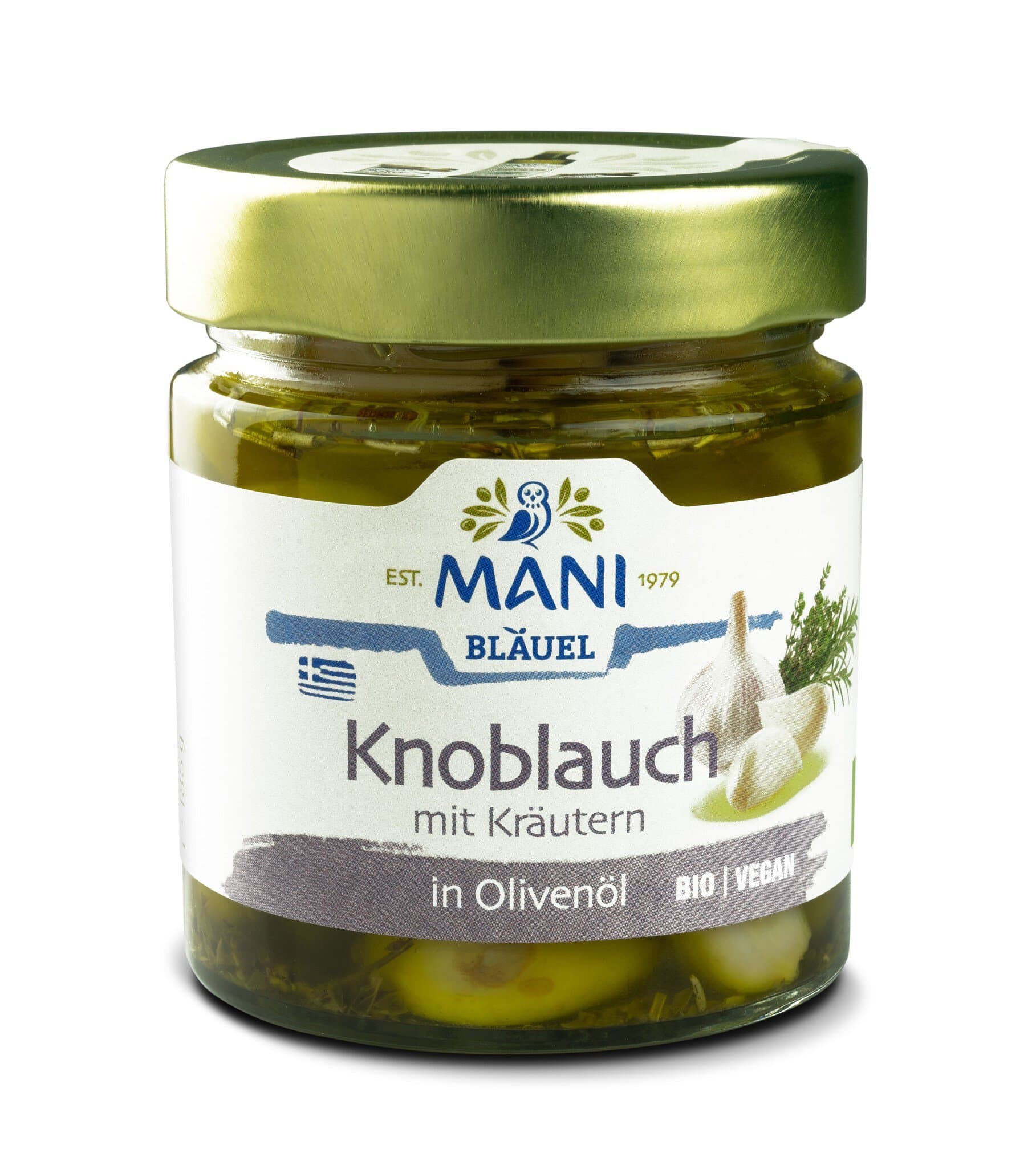 Mani Knoblauch mit Kräutern in Olivenöl