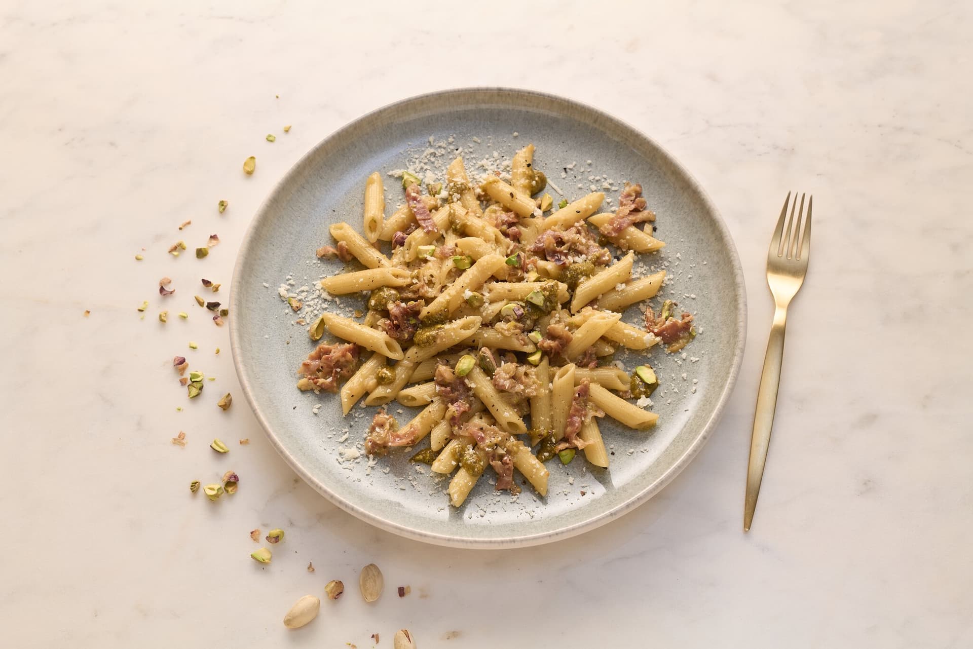 Pasta pistacchio e prosciutto
