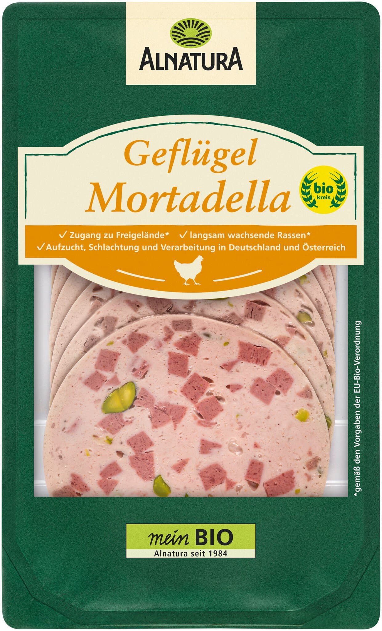 Alnatura Geflügel-Mortadella mit Pistazien