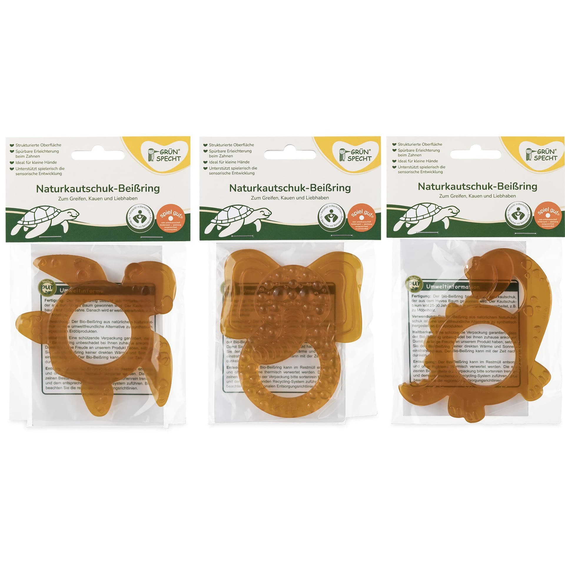 Grünspecht Beißring Naturkautschuk Dino