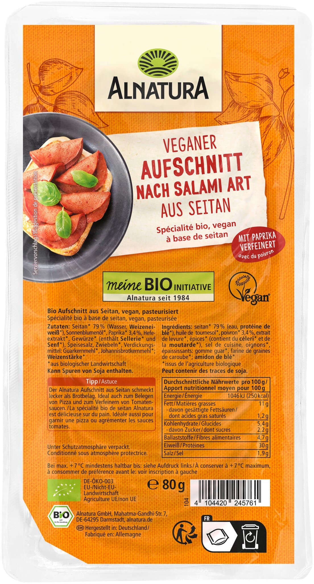 Alnatura Veganer Aufschnitt nach Salami-Art aus Seitan (gekühlt)