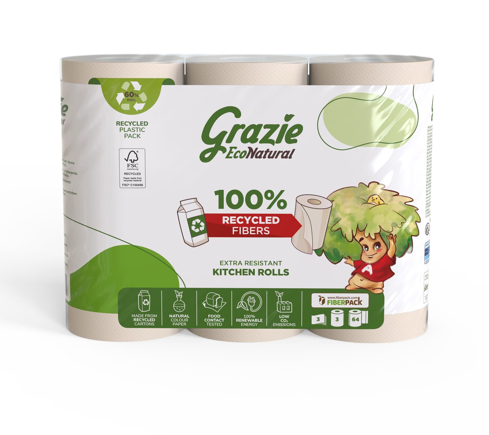 Grazie Econatural Küchentücher (3x64 Blatt), 3-lagig