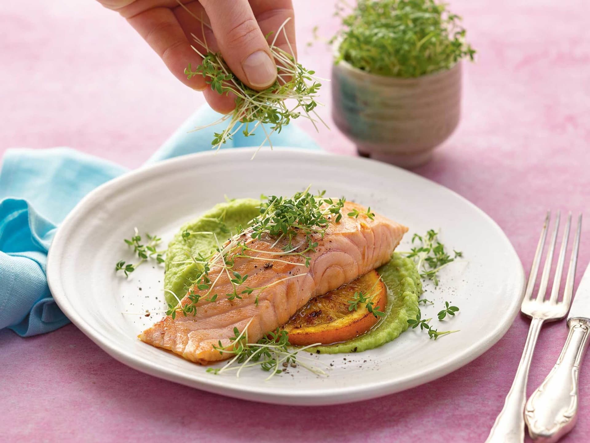 Orangen-Lachs mit grünem Sellerie-Püree